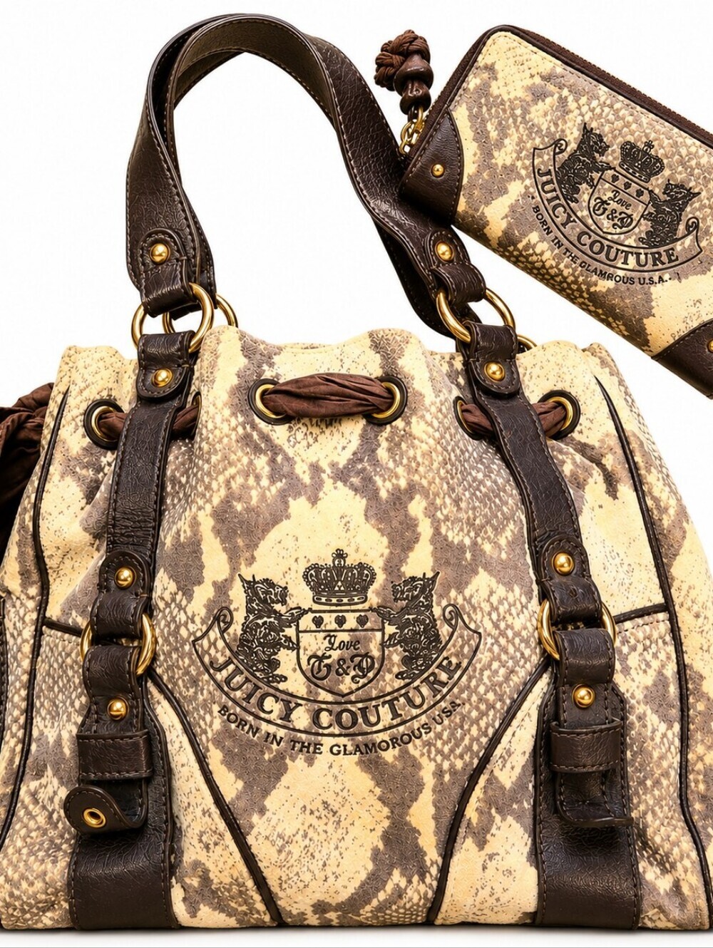 Juicy Couture Python Daydreamer Tote Wallet Set Y2K Vintage McBling Rare